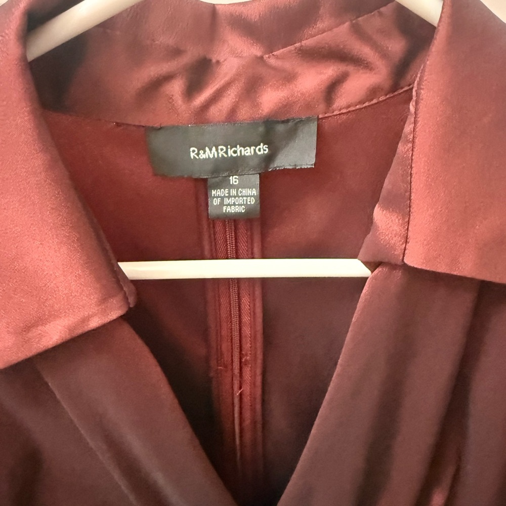 R&M Richards Burgundy Satin Wrap Blouse - Women - Picture 5 of 6